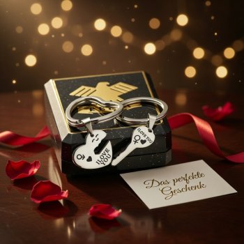 Partner Schlüsselanhänger Geschenk Set aus Edelstahl liebevolle Aufmerksamkeit Herz und Schlüssel