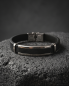 Preview: Herren Kunstleder-Armband Schwarz mit Carbon-Optik