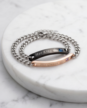 Edles Partner-Armband-Set „King & Queen“ – Edelstahl-Armbänder für Sie & Ihn mit Zirkonia