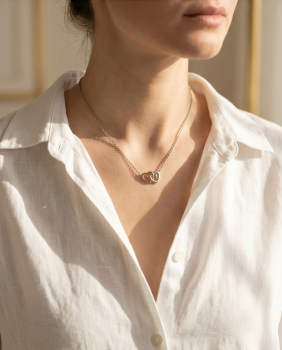 Preview: Collier Elegantes Doppelherz 925 Silber