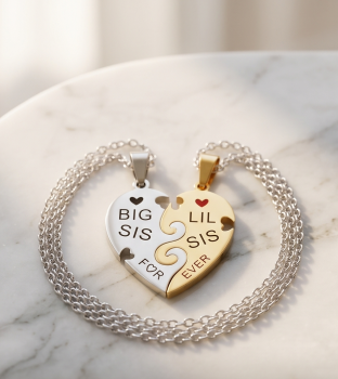 Freundschaftskette Schwester Herz Edelstahl Gold Silber Set