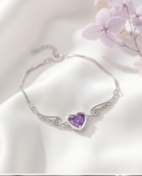 Armband Herz Engelsflügel 925 Sterling Silber Violett