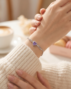 Armband Herz & Engelsflügel 925 Silber Violett