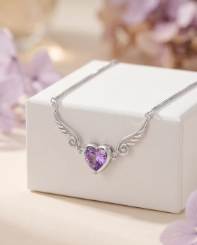 Preview: Armband Herz & Engelsflügel 925 Silber Violett