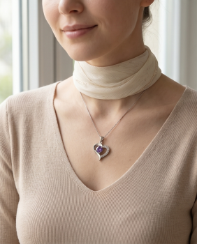 Preview: Magisches Herz Kette 925 Silber Violett
