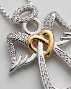 Preview: Schutzengel Anhänger aus 925 Silber mit goldenen Flügeln und Kette