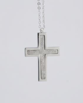 Kreuz-Anhänger aus Edelstahl mit funkelndem Zirkonia-Stein
