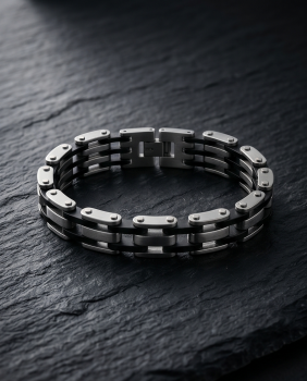 Panzerarmband "Night-Contrast" Silber-Schwarz Edelstahl