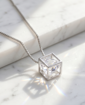 Collier "Lumière Cristal" – Brillanter Würfel-Anhänger aus 925 Sterling Silber