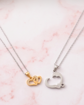 Partnerkette 3 Herzen Gold-Silber | Edelstahl & Zirkonia