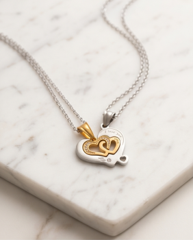 Partner-Set „Hearts United“ – 2-teilig mit Triple-Herz-Relief, Zirkonia & Gold-Finish
