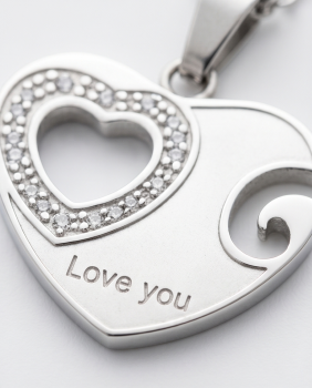 Preview: Partnerkette Herz & Love-Schriftzug Blau | Edelstahl