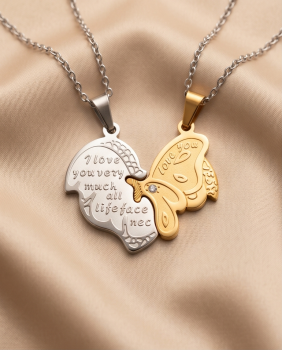Schmetterlings-Collier „Butterfly Soul“ – 2-teilig aus Chirurgenstahl (Bi-Color)