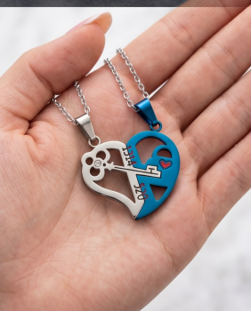 Preview: Partnerkette Herz & Schlüssel 1314 520 | Edelstahl Blau