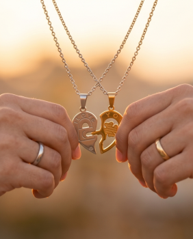 Preview: Partnerkette Herz & Schlüssel Gold-Silber | Edelstahl