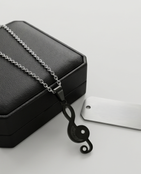 Partnerkette Notenschlüssel Inlay Schwarz-Silber | Edelstahl