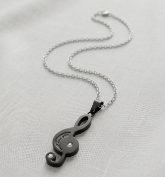 Partnerkette Notenschlüssel Inlay Schwarz-Silber | Edelstahl