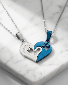 Partner-Set „Deep Ocean Love“ – Bicolor-Halsketten aus Chirurgenstahl in Blau & Silber