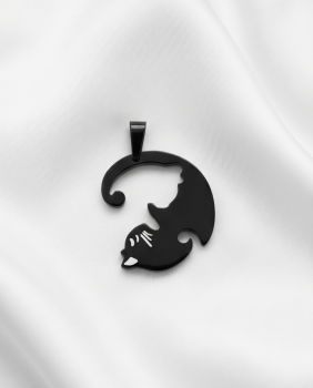 Katzen Partnerkette Yin & Yang Stil | Schwarz-Silber
