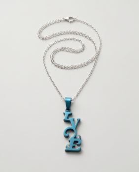 Partnerkette Herz & Love-Schriftzug Blau | Edelstahl
