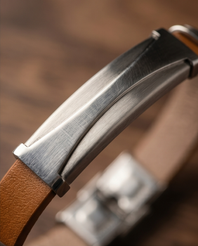 Herren Kunstleder-Armband Braun mit Edelstahl-Inlay