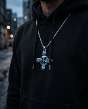 Preview: Edelstahl Kette Keltisches Flammenkreuz