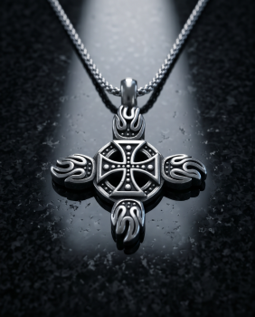 Edelstahl Kette "Keltisches Flammenkreuz"