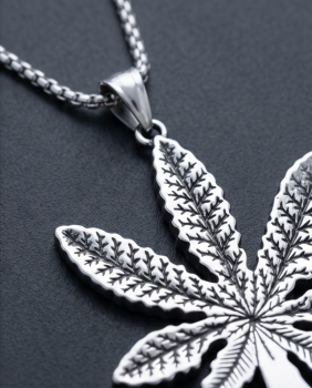 Preview: Edelstahl Kette Hanfblatt Cannabis