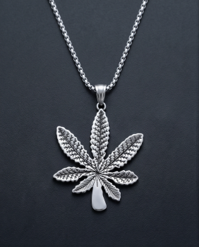 Edelstahl Kette "Hanfblatt Cannabis"