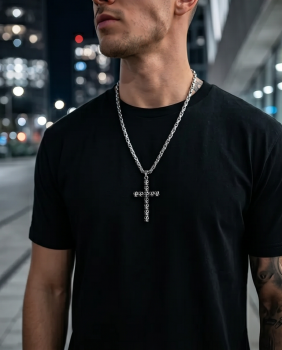 Preview: Edelstahl Königskette mit Totenkopf Kreuz Anhänger