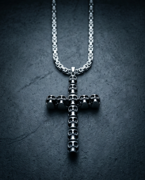 Edelstahl Königskette mit "Totenkopf Kreuz" Anhänger
