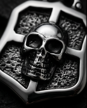 Preview: Edelstahl Totenkopf Wappen Anhänger