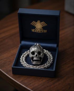 Edelstahl Königskette "Totenkopf Ornament" Anhänger