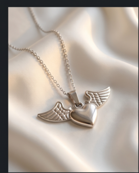 Edelstahl Damen-Halskette "Angel Heart" mit Flügel-Herz-Anhänger