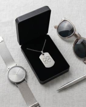 Preview: Edelstahl Halskette Dog Tag Kleeblatt