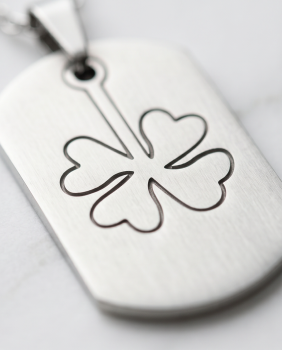 Preview: Edelstahl Halskette Dog Tag Kleeblatt
