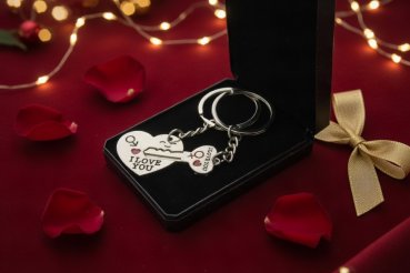 Partner Schlüsselanhänger Herz und Schlüssel im Etui