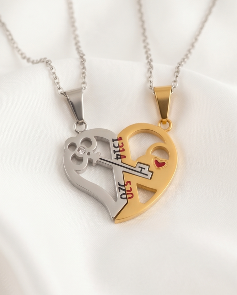Partnerkette Herz & Schlüssel Gold-Silber | 520 1314