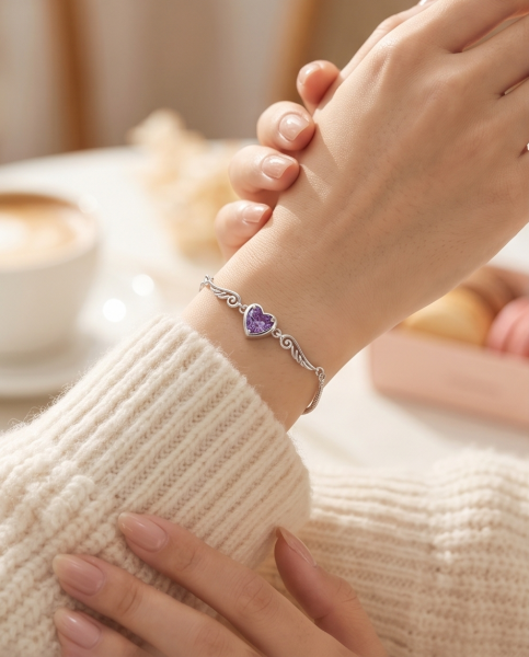 Armband Herz & Engelsflügel 925 Silber Violett