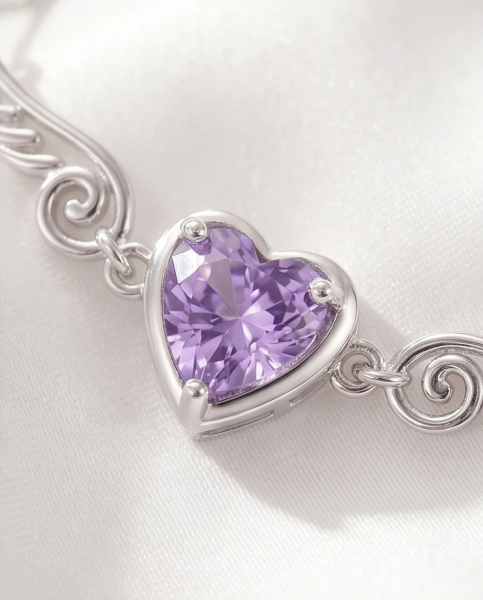 Armband Herz & Engelsflügel 925 Silber Violett
