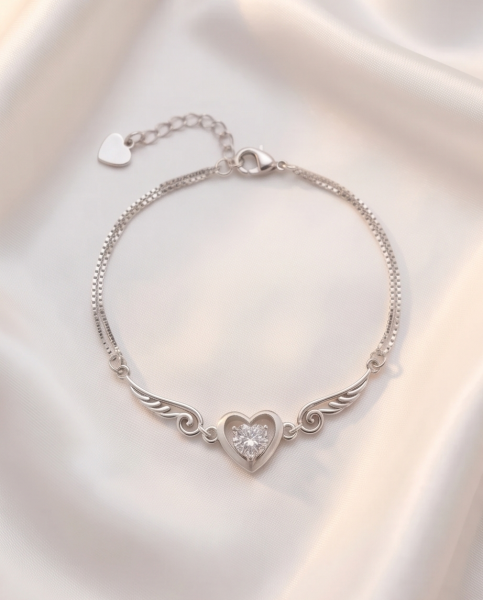 Silberarmband Herz & Flügel Weiß