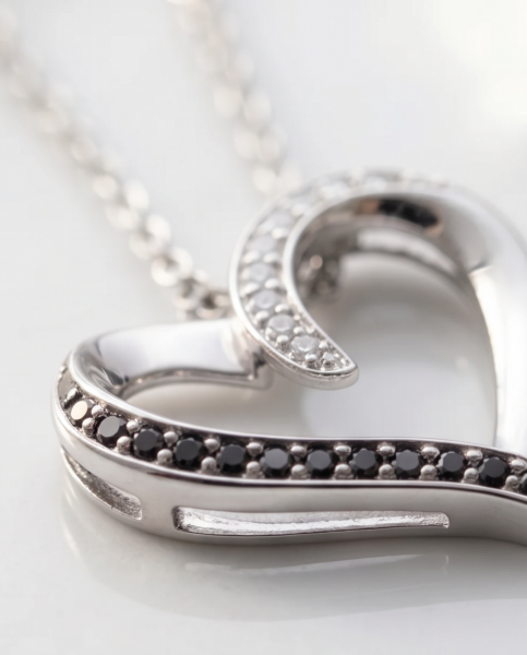erz-Anhänger 925 Silber Schwarz-Weiß mit Zirkonia & Kette