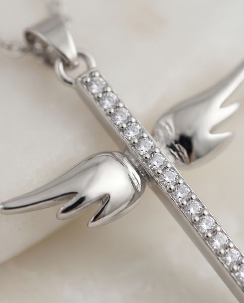 Kreuz Anhänger mit Engelsflügel 925 Silber | Kette & Etui