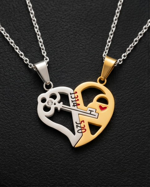 Partnerkette Herz & Schlüssel Gold-Silber | 520 1314