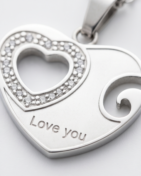 Partnerkette Herz & Love-Schriftzug Blau | Edelstahl
