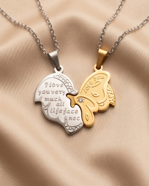 Partnerkette Schmetterling Gold-Silber | Edelstahl
