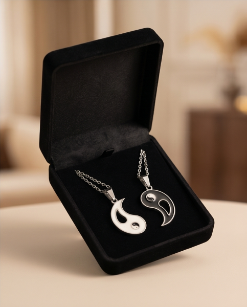 Yin Yang Partnerkette Edelstahl | 2-teiliges Amulett