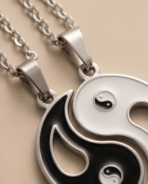 Yin Yang Partnerkette Edelstahl | 2-teiliges Amulett