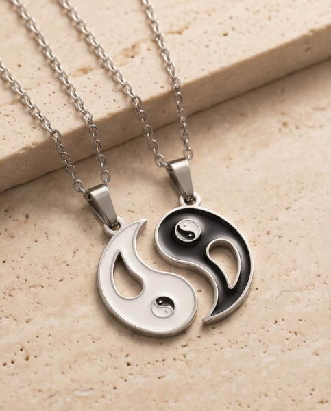 Yin Yang Partnerkette Edelstahl | 2-teiliges Amulett