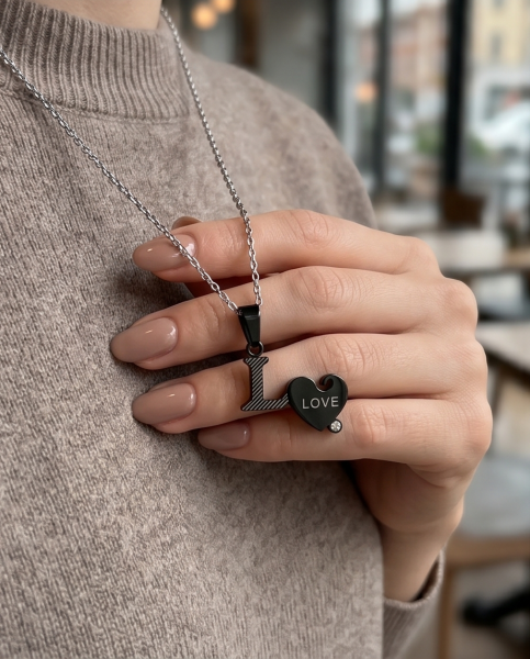 Partnerkette LOVE Schwarz-Silber | 316L Edelstahl